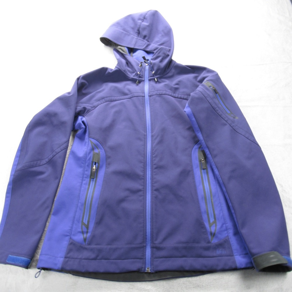 REI Jacket Women Medium Purple Adjustable Hood Full Zip Polartec Powershield Pro